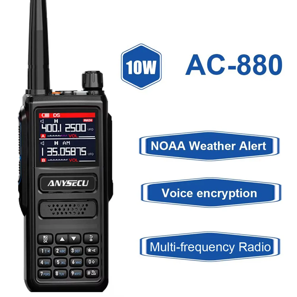 

ANYSECU AC-880 10W Walkie Talkie Long Distance NOAA Weather Alert Two Way Radio Multi-frequency VHF UHF FM Transceiver