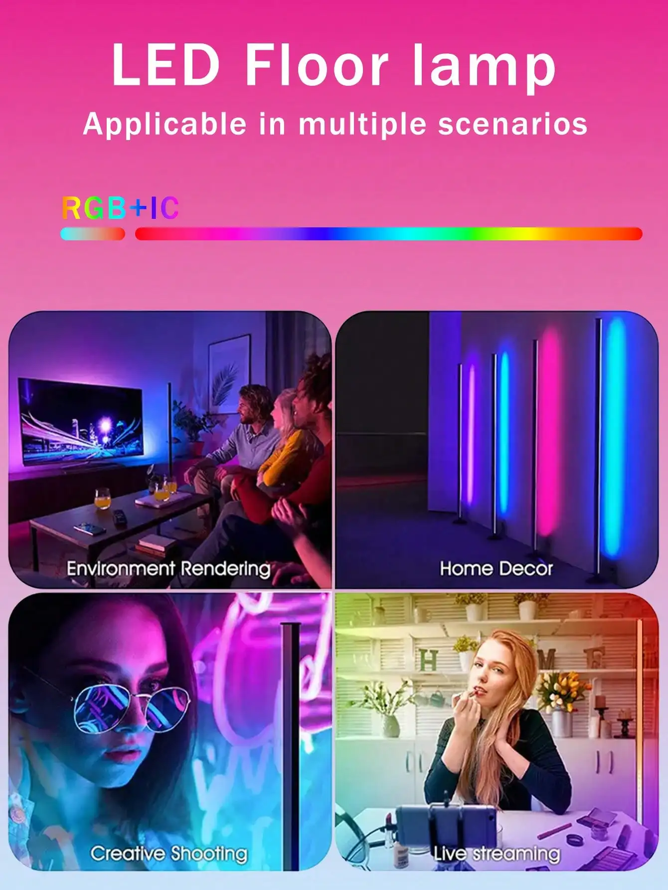 47" NBBUFF RGBIC Corner Floor Lamp: App/Remote, Music Sync, for Home & Holiday Decor