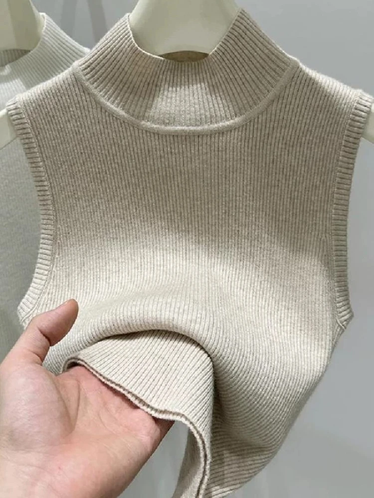 AOSSVIAO 2026 Summer New Mock Neck Sleeveless Women Knit Pullover Slim Fit Basic Sweater Tank Top Versatile Inner Wear