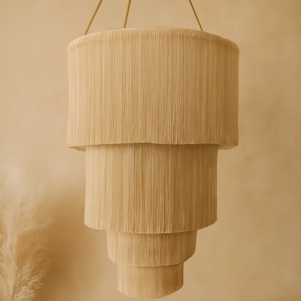 #￥Handmade Three-Tiered Beige Vertical Fringe Top Hanging with Natural Cord for Boho Living Room Dining Room Bedroom Diwali Dcor