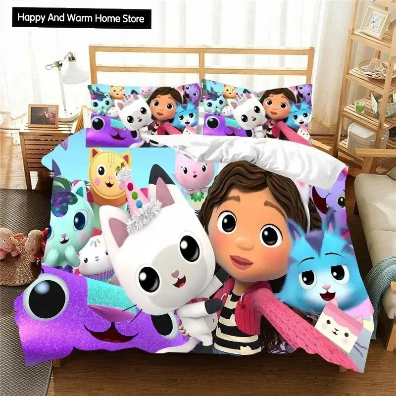 Gabbys D-Dollhouse Bedding Set Duvet Cover Comforter Bed Single Twin Full Queen Youth Boys Girl Boys Gift King Size Bedding Set