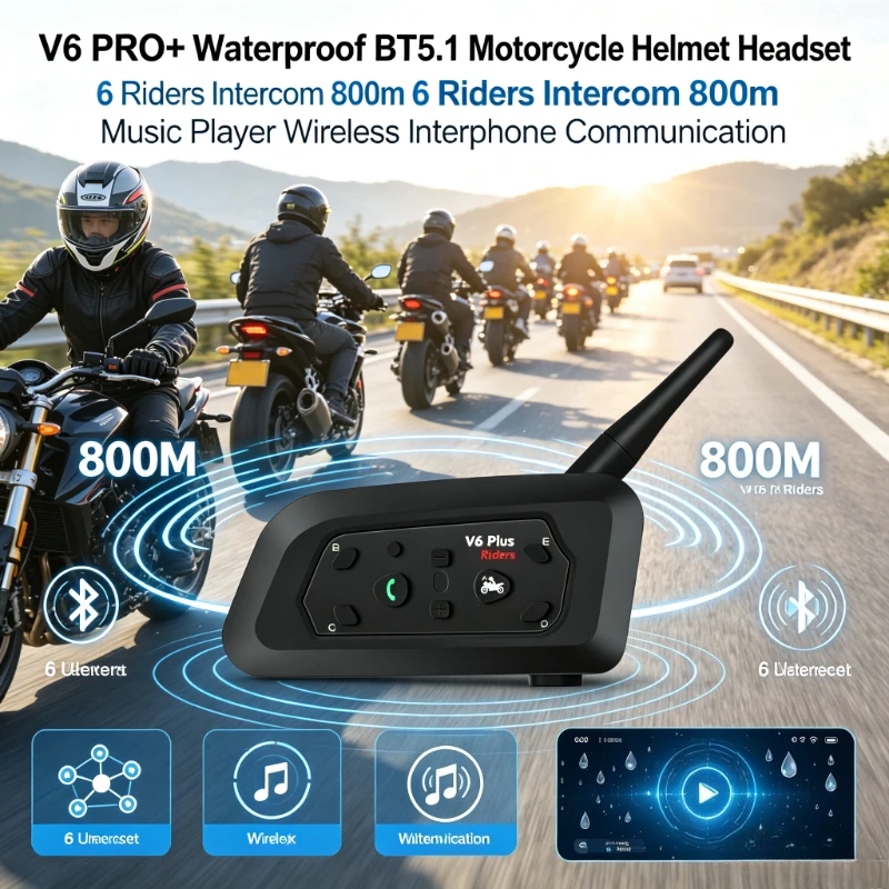 Intercom Headset Helmet - V6 PRO+ Motorcycle Helmet Headset BT5.1