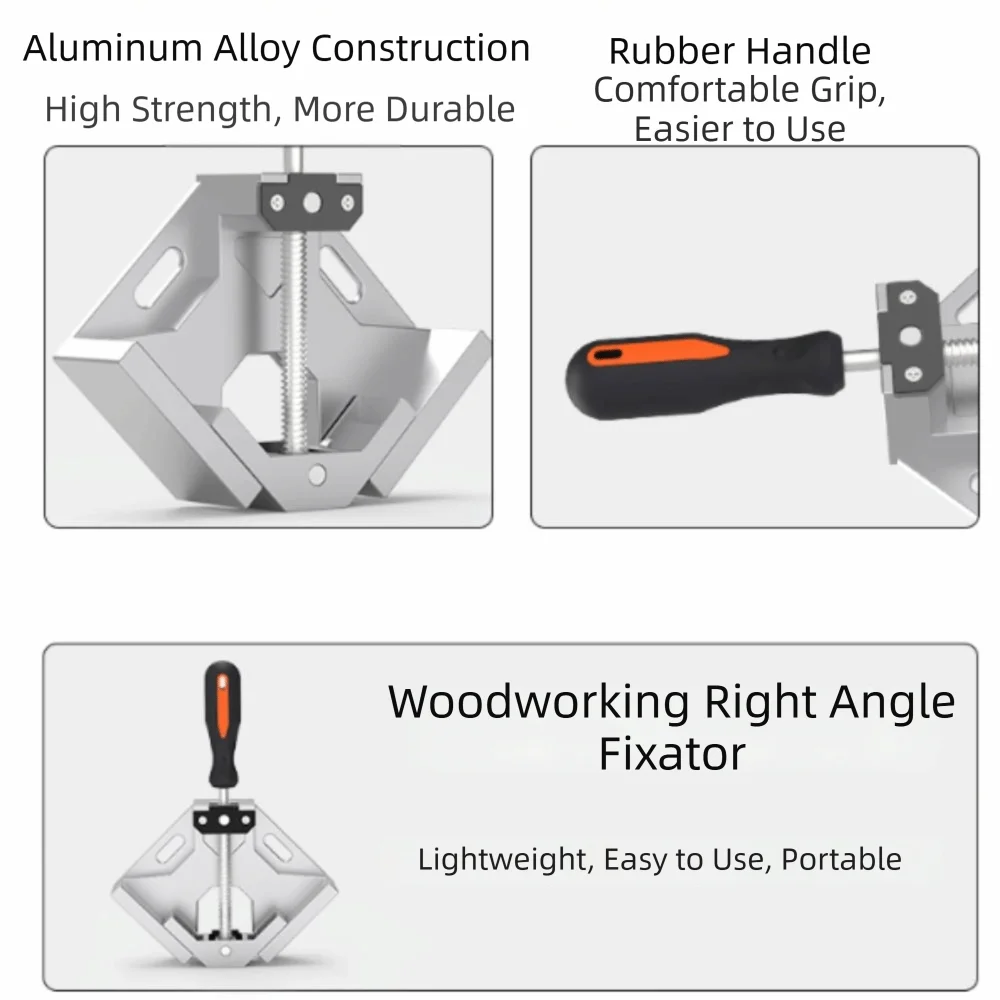 Verstellbare rechtwinklige Klemmen mit Schwenkbacke, rechtwinkliges Design, 90-Grad-Winkel, Holzbearbeitungsklemmen, Rahmen aus Aluminiumlegierung