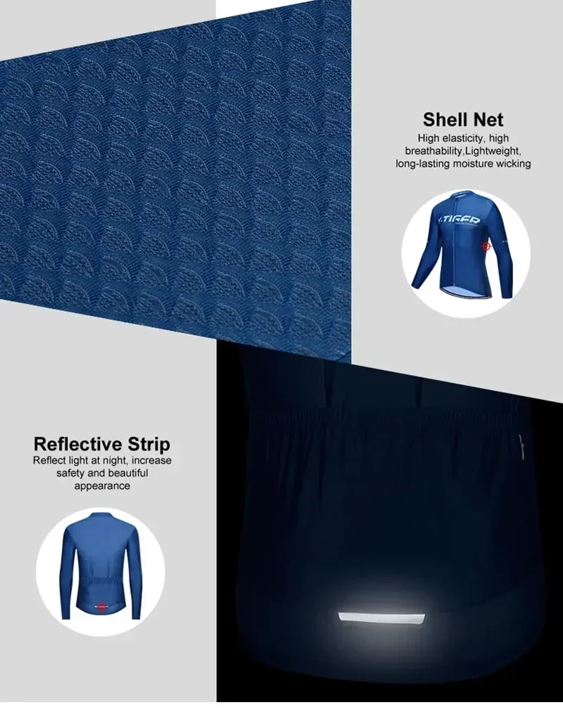 X-TIGER Herren-Radtrikot, langärmelig, durchgehender Reißverschluss, atmungsaktiv, schnelltrocknend, MTB-Rennrad-Oberteil mit Taschen, weich, leicht, elastisch – Detail 12