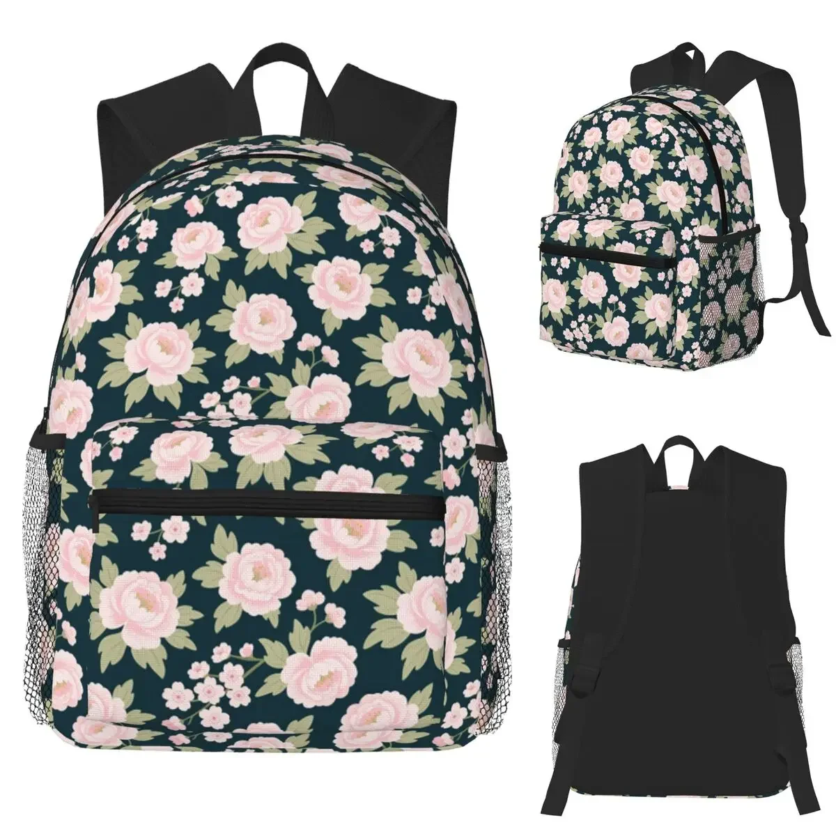 نمط سلس مع أزهار الفاوانيا والكرز على ظهره Daypack الأطفال BookBag حقيبة مدرسية حقائب الكتف للرجال والنساء