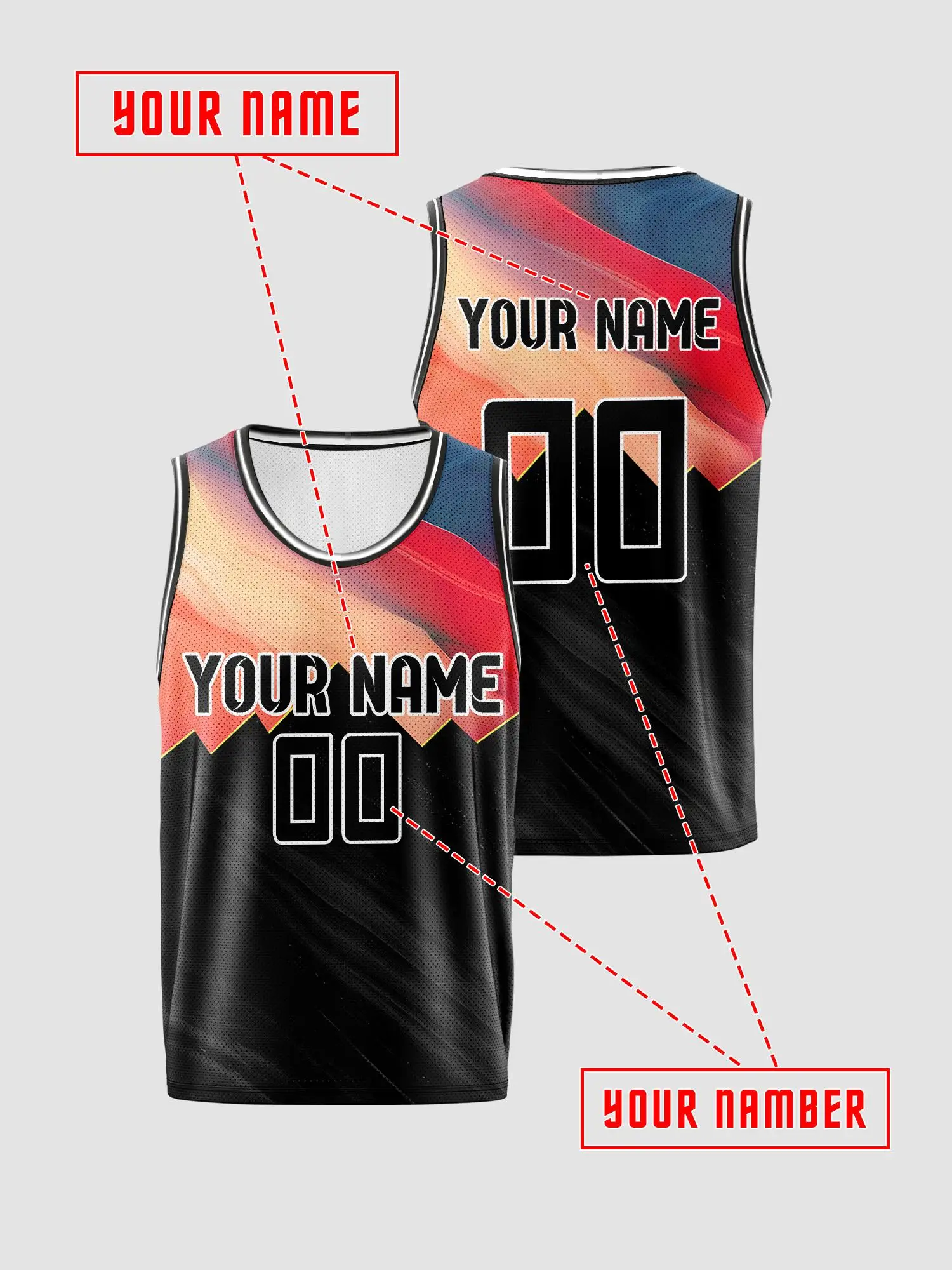 Custom Color Gradient Splice Basketball Jersey, Adult & Kids Team Uniform, Print Name Number