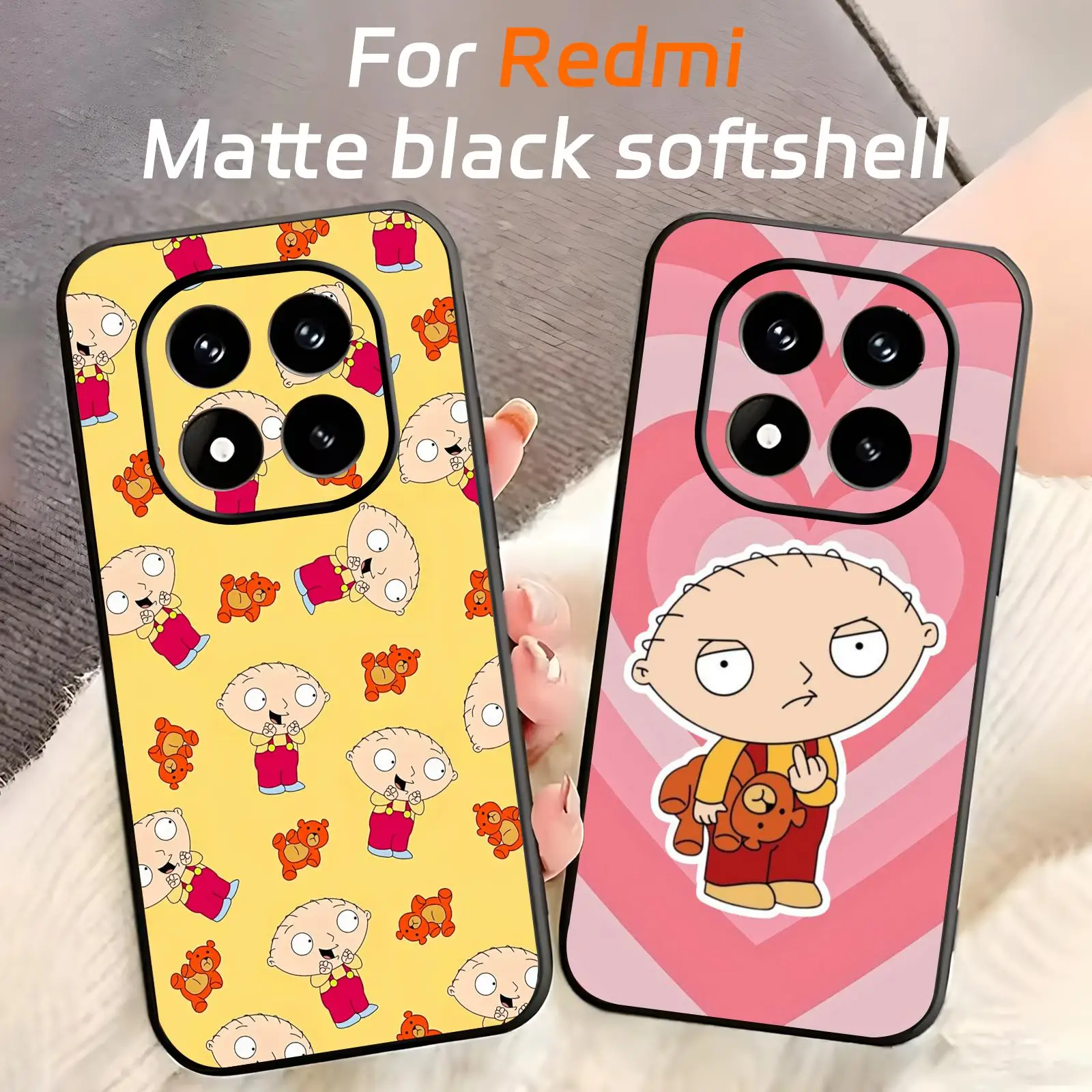 Funda de teléfono Anime Family Guy para Redmi Note15 14 13 12 11Pro Plus 5G 14C A3, funda negra suave para teléfono
