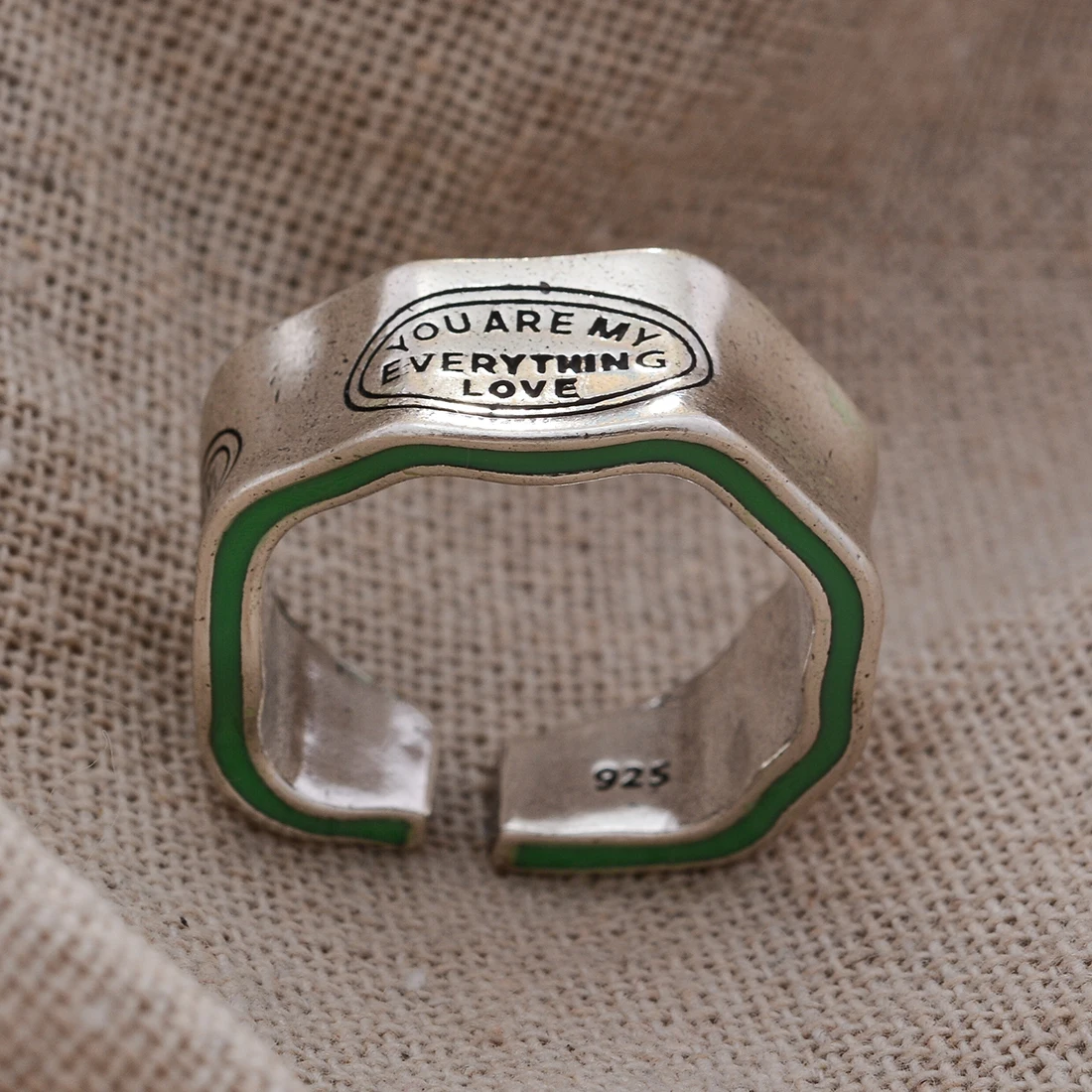 Neue Ankunft Elegante Brief Carving Grün Streifen Design Retro Thai Silber Weibliche Finger Ring Für Frauen Neue Jahr Geschenke 2023 – Detail 3