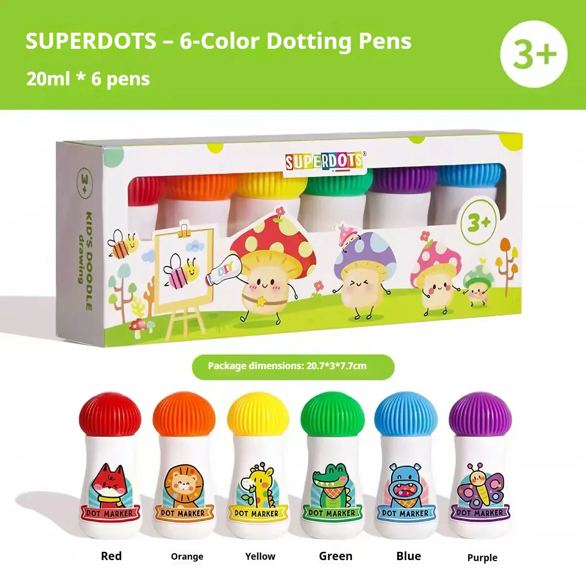 Set of 6 20ml painting marker pens, Bingo colouring pens with cute cartoon bottles and washable ink, DIY graffiti art stationery
