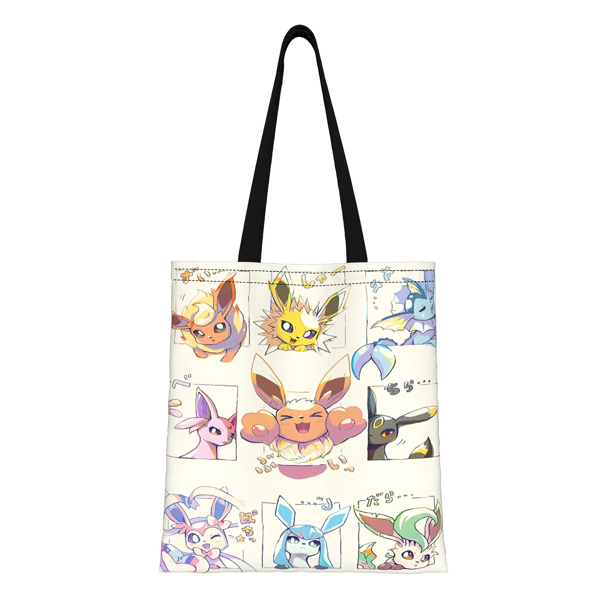 

1PC Eeveelution Eevee pokemon Reusable Double Sided Canvas Tote Bag Shoulder funko Handbag