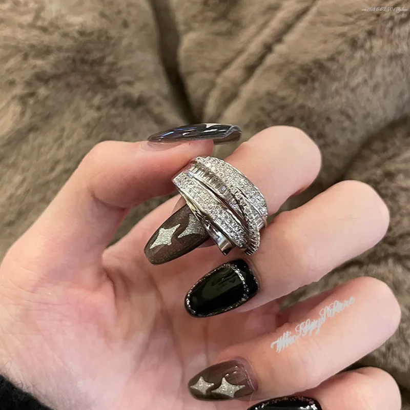 Korea New Fashion Jewelry Exquisite Silver Color Zircon Ring Elegant Women\'s Opening Adjustable Wedding Gift Luxury Accessory