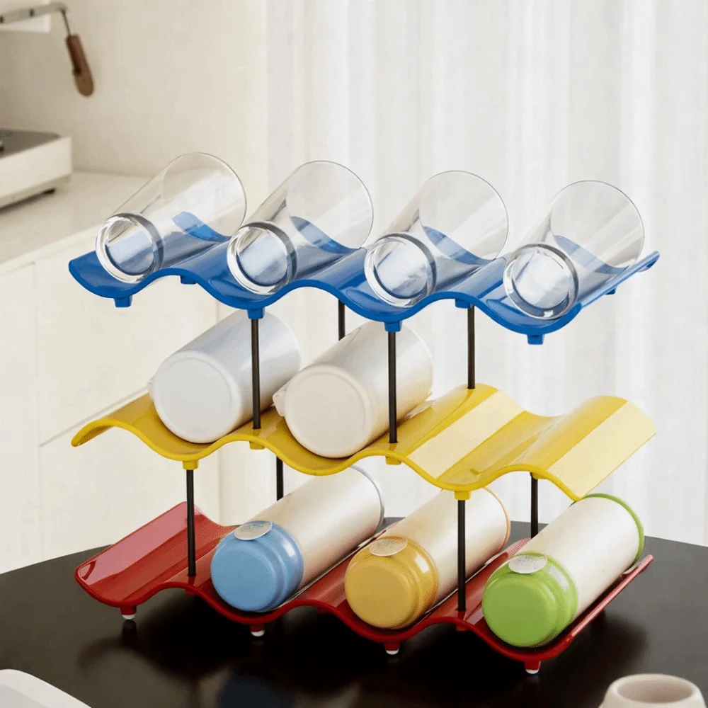 2/3/4 Layers Wavy Multi-layer Finishing Rack Large Capacity Plastic Cup Storage Rack Saving Space Anti-Fall Water Bottle Holder
