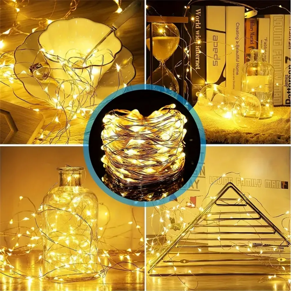 5M/10M 8-mode LED Copper Wire Light, Battery Powered, Waterproof Battery Box, Birthday Wedding Party Decoration Light String