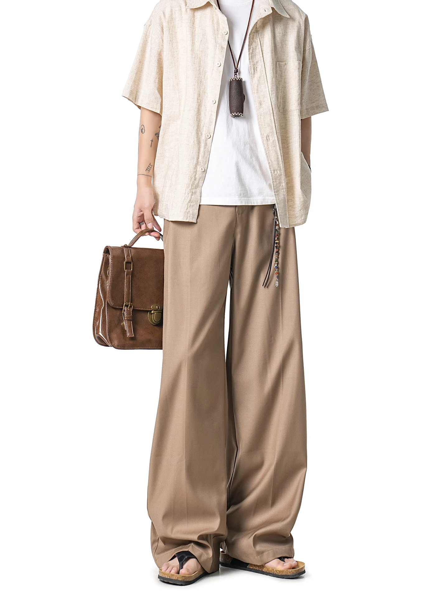Dream Made Men's Commute Style White Drapey Casual Pants Breathable Straight Leg Trousers for Autumn Season Comfortable Fit