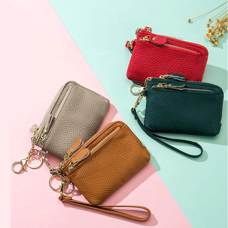 

Women Coin Card Purse Small Double Folding Zipper with Wrist Strap Short Wallet Leather Portable Multi Card Wallet for Girl