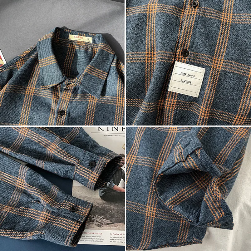 Vintage Men\'s Plaid Shirt Male Casual Office Blouses And Shirts Oversized Long Sleeve Summer Shirts Business Clothes Autumn