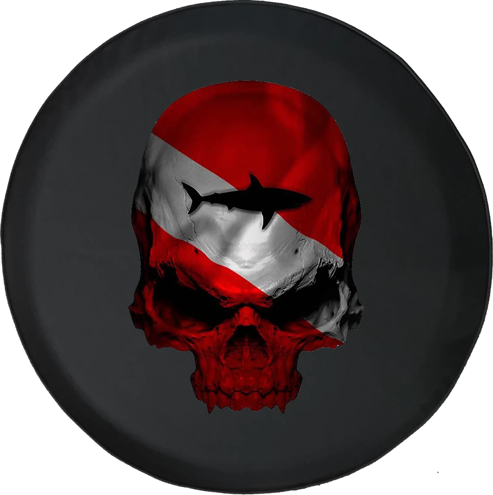 

Spare Tire Cover Scuba Diving Red Flag Skull Shark Ocean Diver JK Accessories