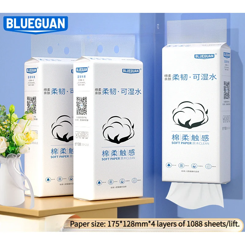 2 Packs/2000 Sheets of Hanging Pull-down Paper, Thickened Pure Virgin Wood Pulp Surface Paper, for Household Toilet Paper