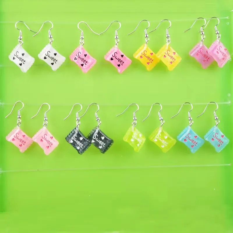 Diy Fashion Girl Resin Food Sweetheart Candy Earrings, Cute Simulation Sweet Candy Glitter Powder Jelly Soft Ceramic Accessories