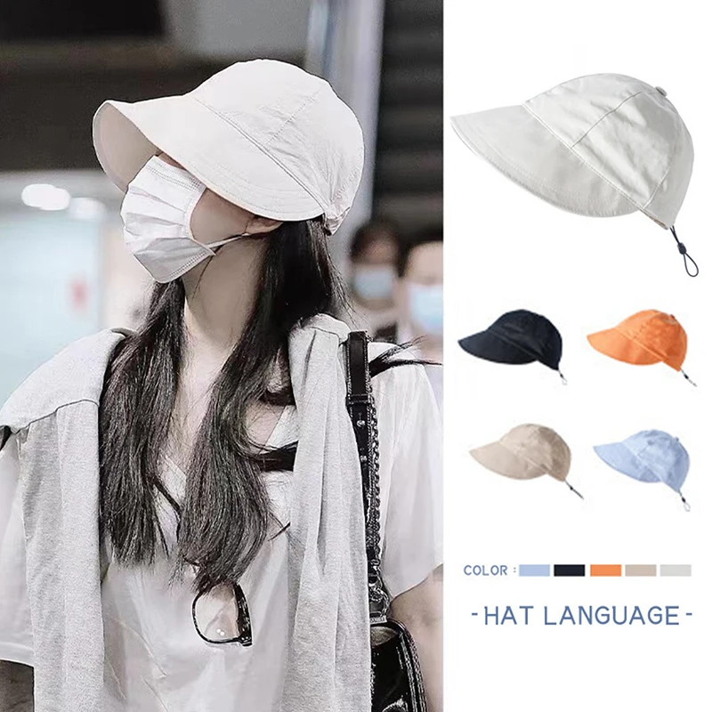 

Foldable Wide Brim Sun Hat Drawstring Adjustable Caps for Men Women Beach Hats Summer Quick-drying Visors Fisherman Cap