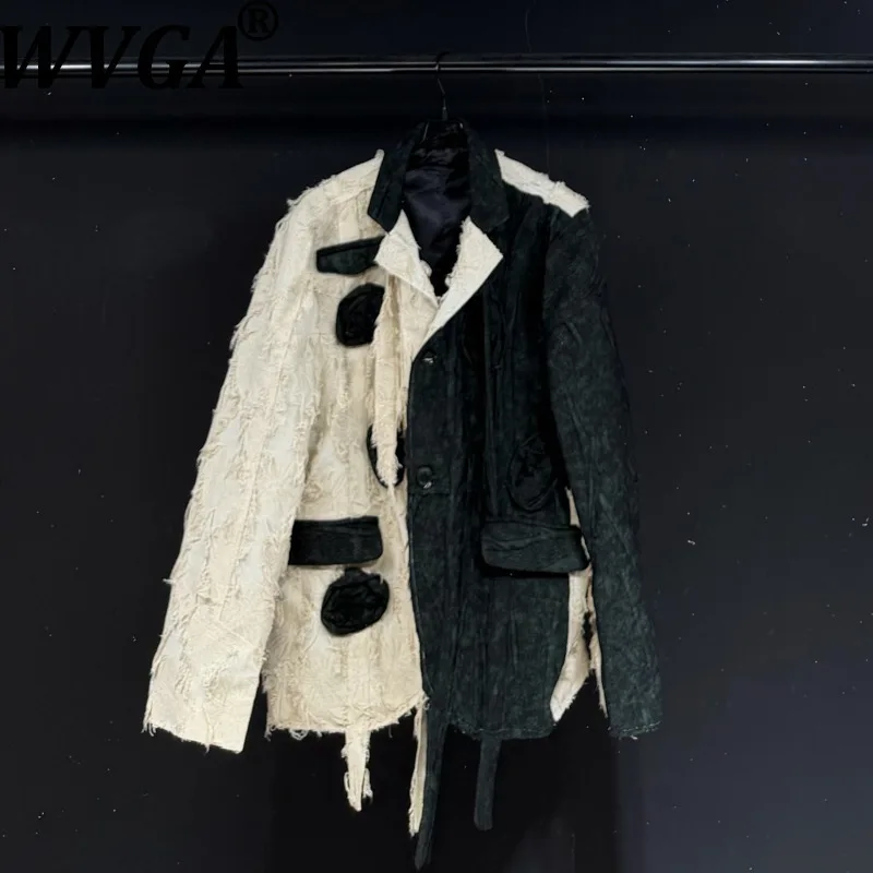 

WVGA осень-зима новый мужской тяжелый вязаный лоскутный модный пиджак с отложным воротником нишевый шикарный повседневный костюм куртки Ins W13850