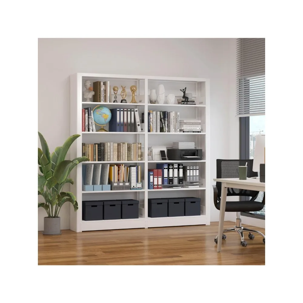 5-Tier Bookshelf with Adjustable Storage Shelves, Freestanding Bookcases and Bookshelves, Wide Bookshelf (White)