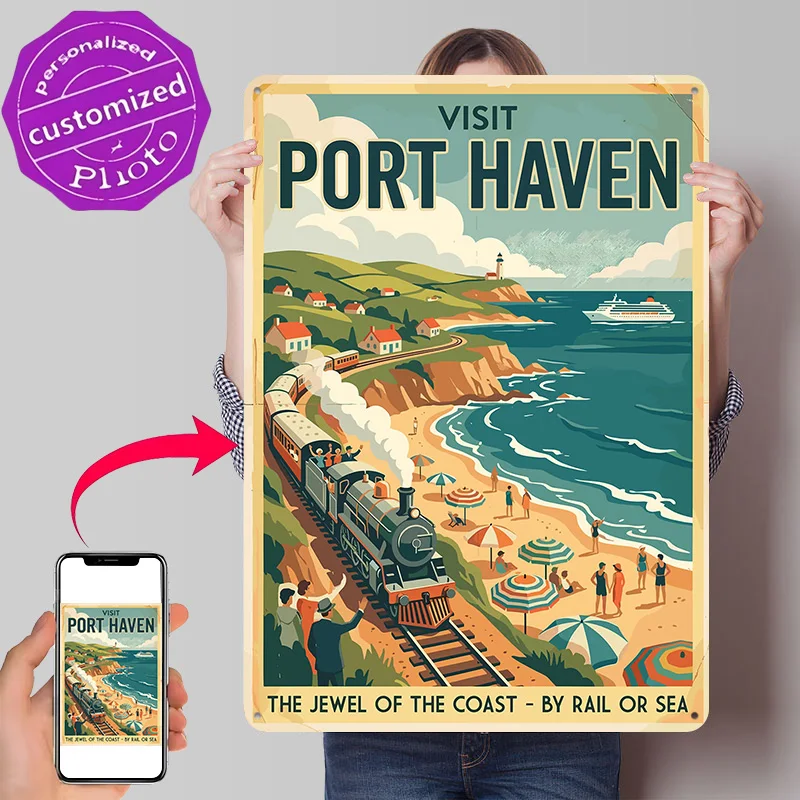 Visit Port Haven Vintage Travel Metal Poster Perfect Gift for Fans Lovers Customized Wall Art Metal Sign for Home Decorations