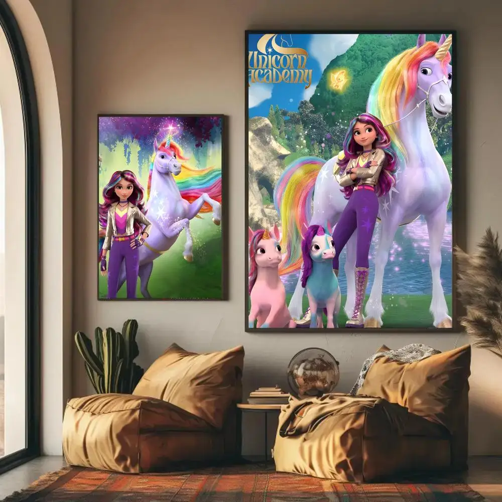 Animation Unicorn Academy Poster Home Living Bed Room Bar Hallway Sticky Wall Art Printing Waterproof Aesthetic Decor