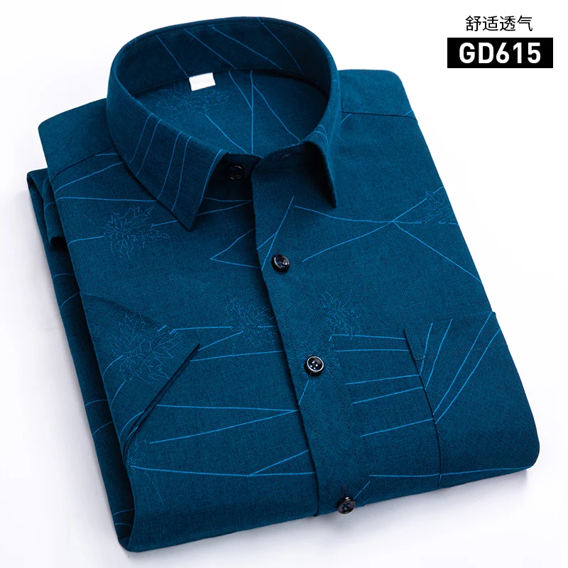

New Summer Printed Plaid Men Shirt Fashionable Business Casual Short-Sleeved Men's Clothing No-iron Anti-Wrinkle Breathable Top