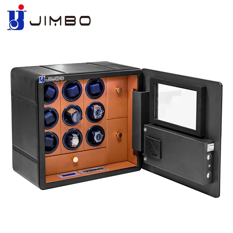 JIMBO wholesale jewelry luxury pu leather auto motor fingerprint electronic watch winder safe box