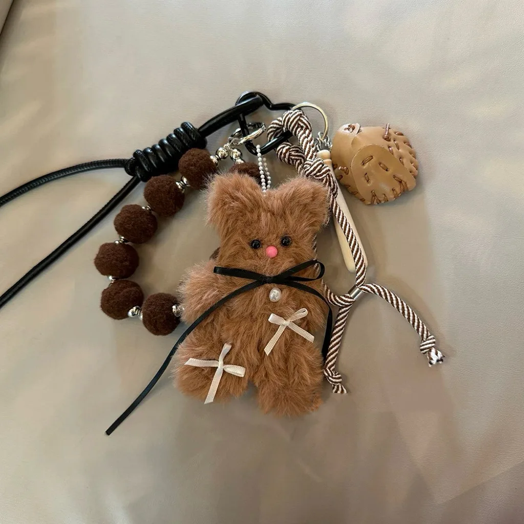 Fluffy Cute Brown Bear Little Rabbit High-end Bag Pendant Schoolbag Decorative Pendant Sweet Style Key Chain Fashion Pendants