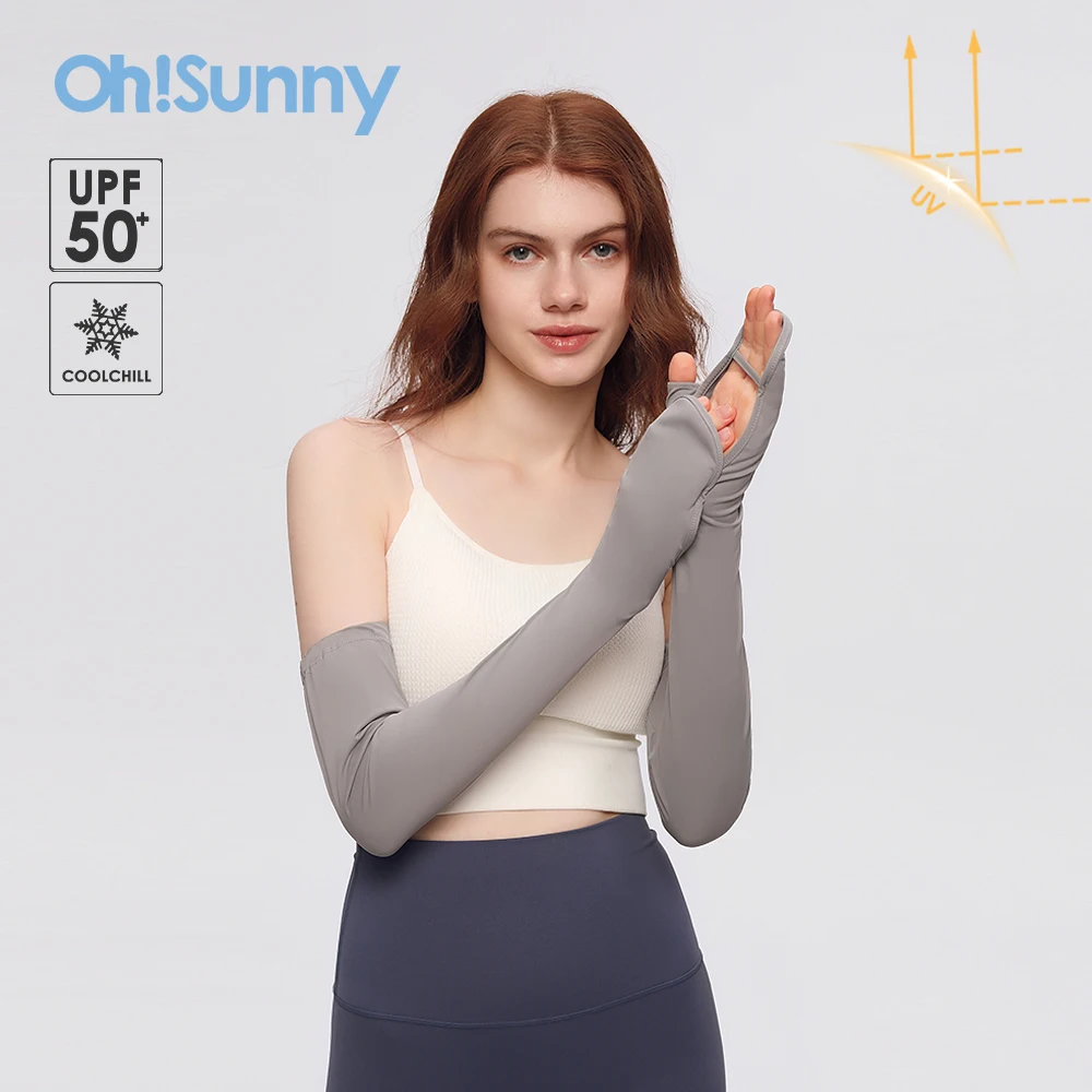 OhSunny-cubierta de brazo de refrigeración para mujer, protección solar, protector solar, ciclismo, correr, UPF50 +, mangas calentadoras transpirables finas, Unisex