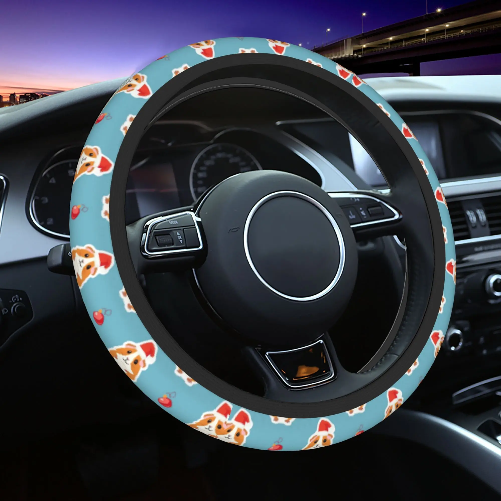 

Christmas Guinea Pig Car Steering Wheel Cover for Women Men, Non-Slip Breathable Elastic Steering Wheel Cover Car Accessories