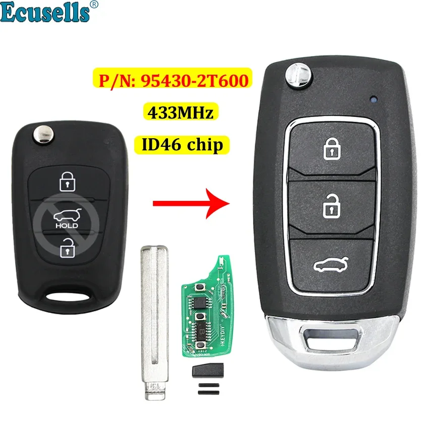 

3 Buttons Folding Flip Remote Car Key Fob 3 Button 433MHz ID46 Chip for KIA Optima 2011 P/N: 95430-2T600