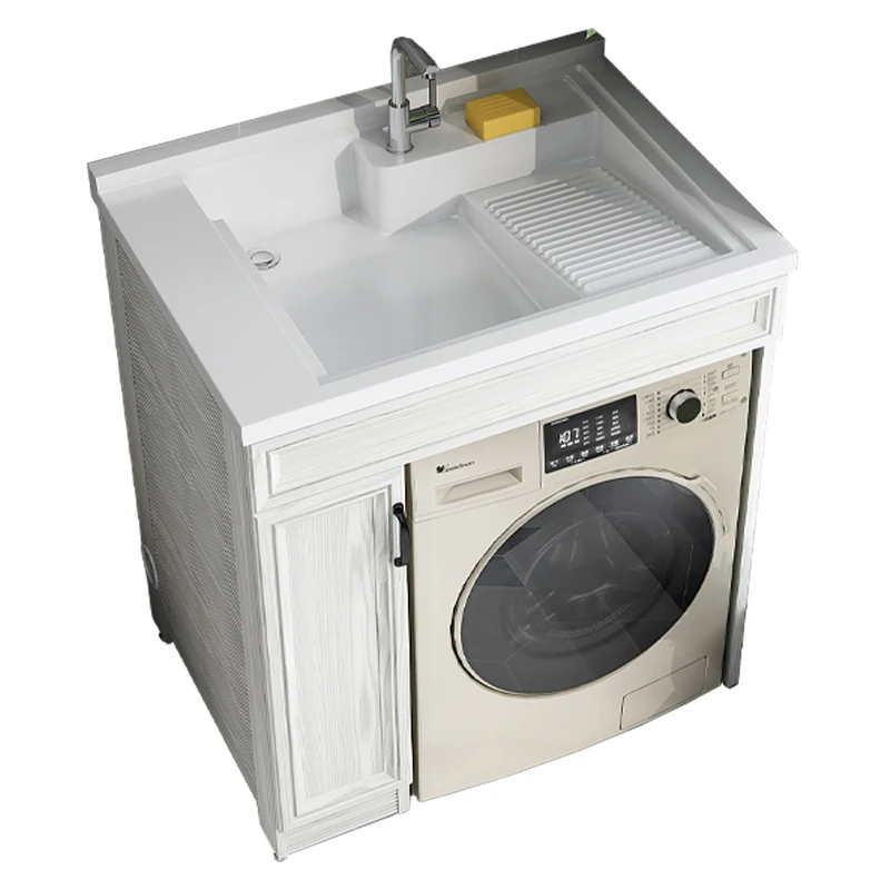 ZL Balcony Wash Wardrobe All-in-One Cabinet Quartz Stone Inter-Platform Basin with Washboard Laundry Tub Sink Basin