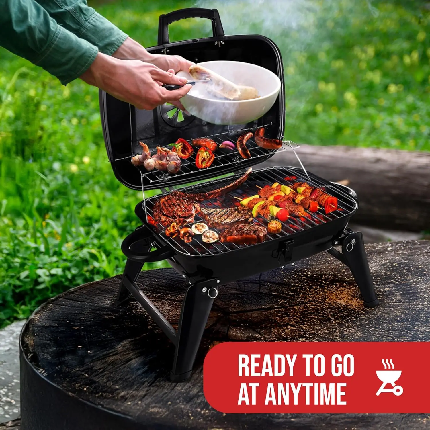 شواية فحم محمولة - شواية شواء صغيرة - شواية فحم صغيرة على الطاولة للتخييم والطهي في الهواء الطلق - كاليفورنيا قابلة للطي