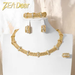 ZEA Dear Jewelry Round Wedding Jewelry Set For Women Trendy Bridal Jewelry Set Necklace Earrings Ring Bracelet For Party Jewelry
