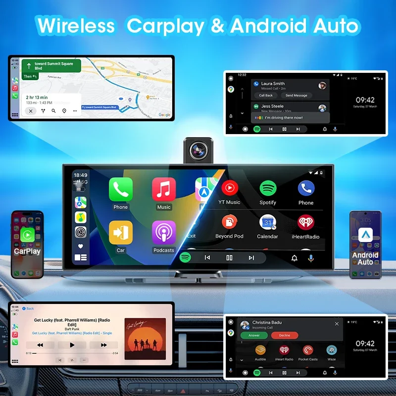 Develuck 11.26 بوصة ADAS Car DVR 4K Dash cam 350 °   كاميرا أمامية قابلة للدوران Carplay Android Auto Dual Lens Registrar Siri Voice Control