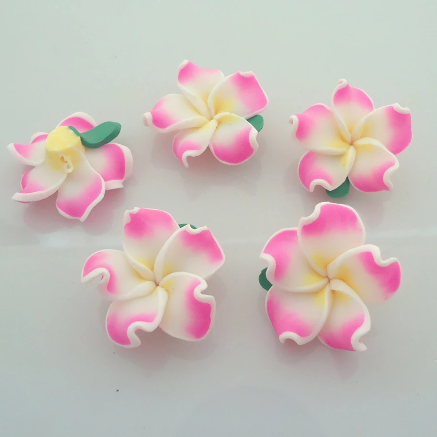 20pcs/lots 25mm Polymer Clay Hawaii Plumeria Frangipani Flowers Accessories Beads For Diy Rings Seaside Hairclip Jewelry Making