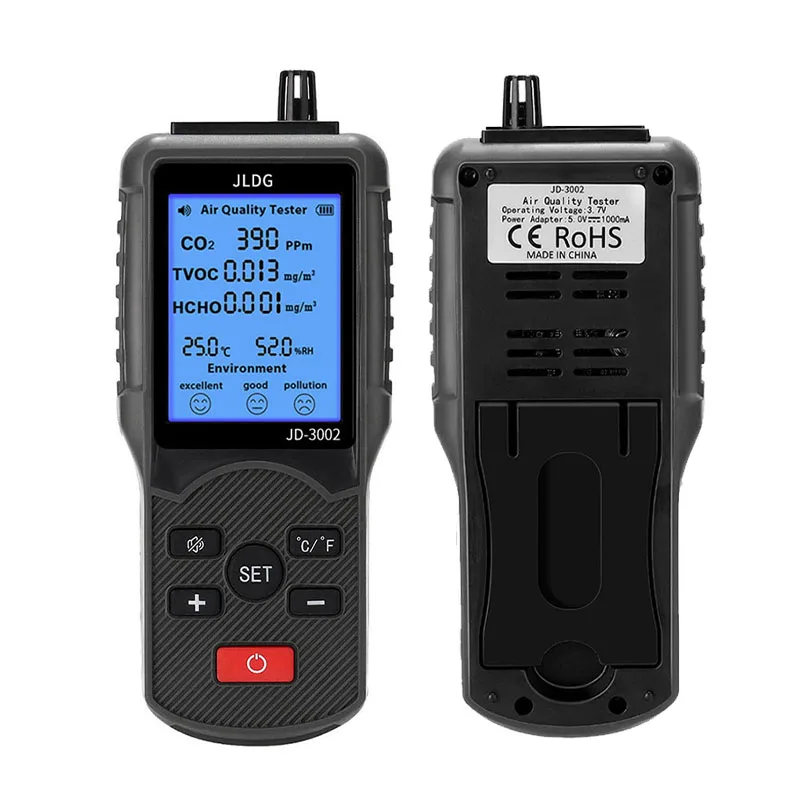 Indoor Air Quality Monitor CO2 Formaldehyde HCHO TVOC Detector Handheld Air Gas Tester with Temperature Humidity for Home Office