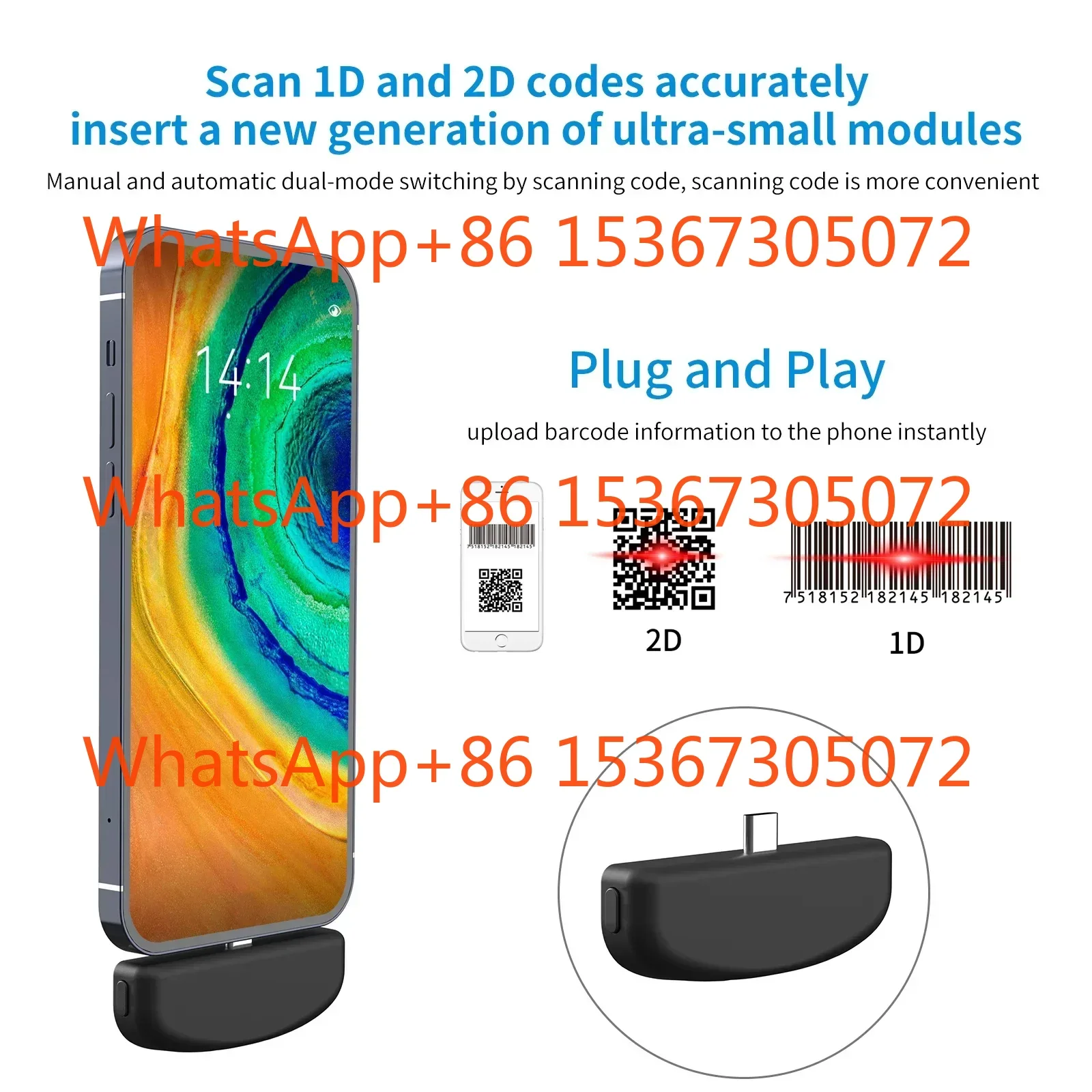 

Symcode 4090 Mini 2D с интерфейсом Type C Телефон Mate Сканер штрих-кода Черный В наличии Все 1D 2D штрих-коды и коды экрана 32-битный CMOS