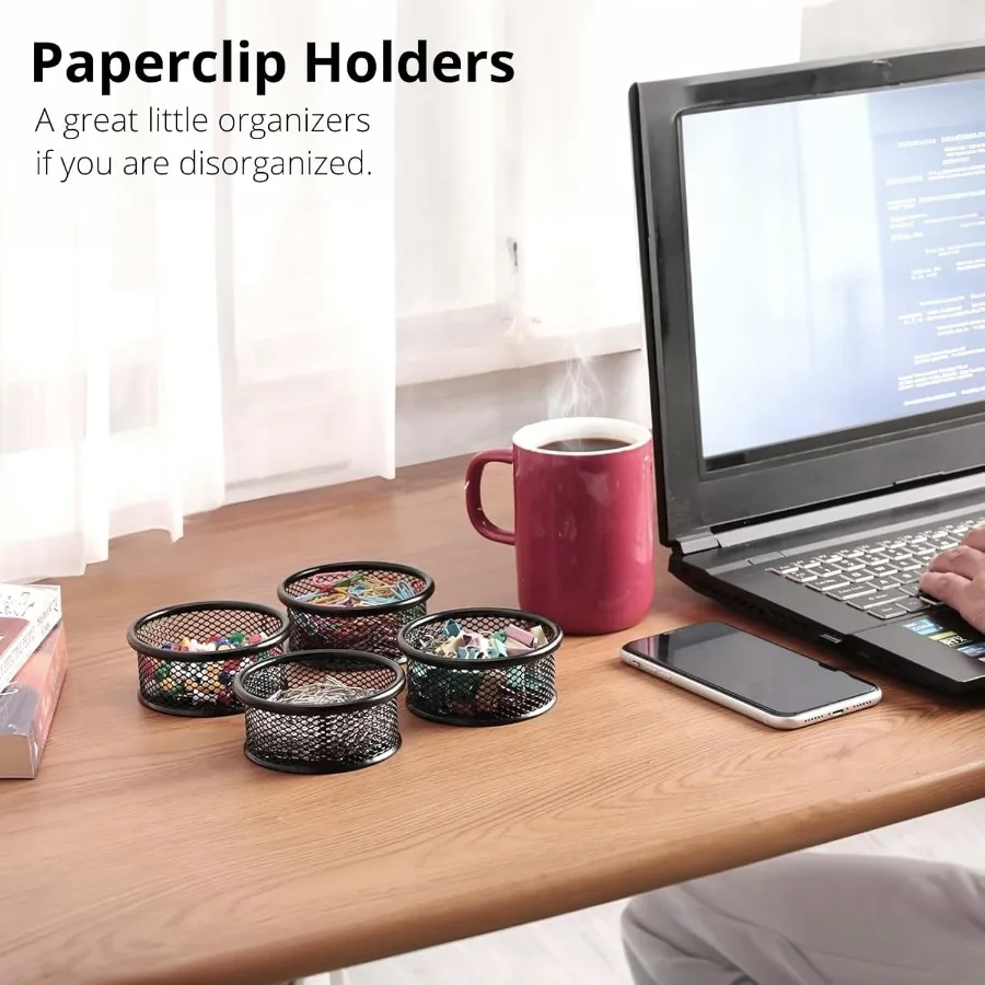 Soporte de Clip de papel para escritorio, soporte de Clip de papel de malla para carpeta de escritorio, cuencos de malla de alambre, dispensador de Clip de papel, organizar