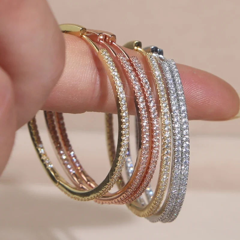 2024 A Pair of 50mm Huggie Big Hoop Earrings Big Size AAAAA CZ Stone with 3 Colors Fashion Jewelry Free Shipping