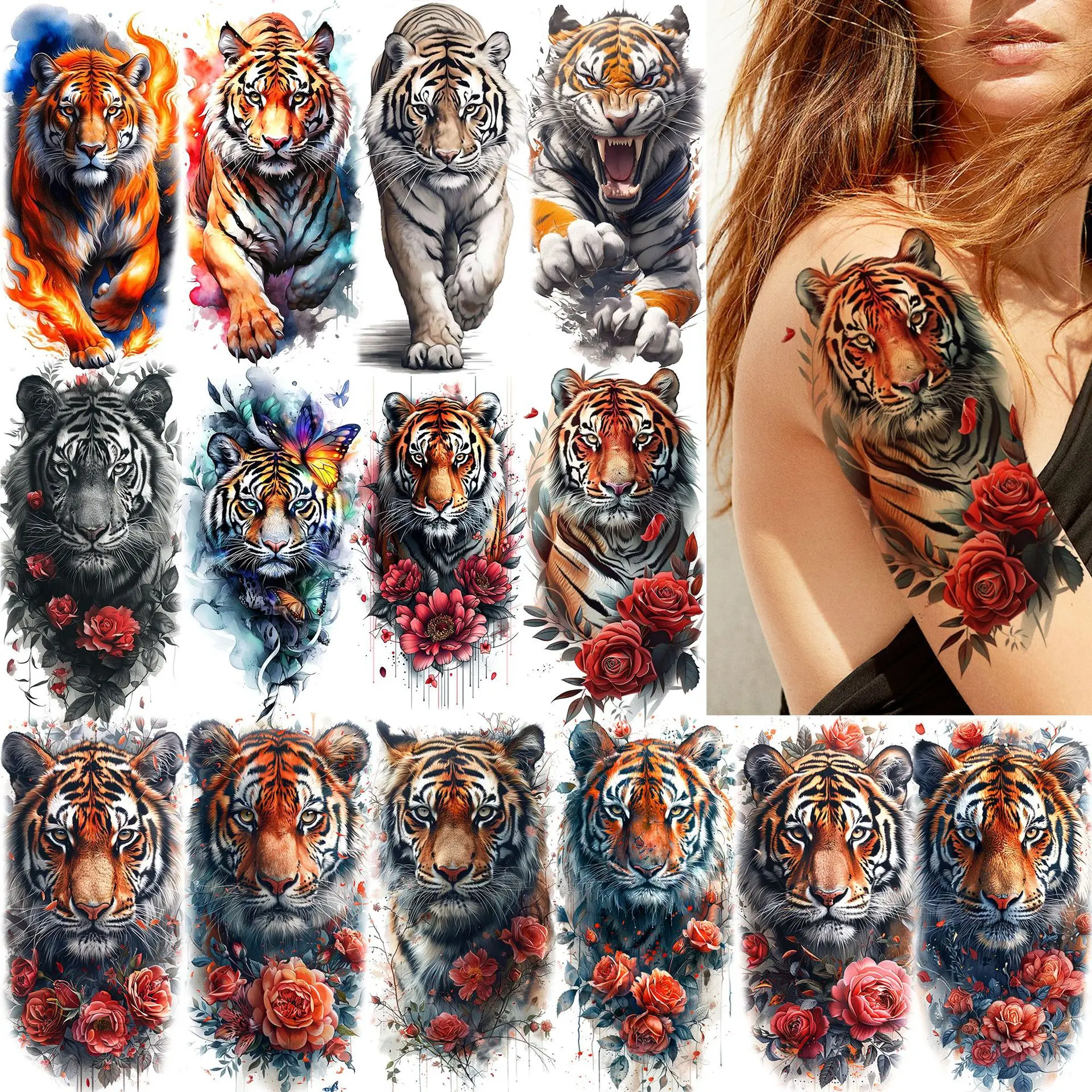

Временные тату-наклейки Tiger Rose: водостойкие, нетоксичные, долговечные, устойчивые к выцветанию, для рук и икр, реалистичные
