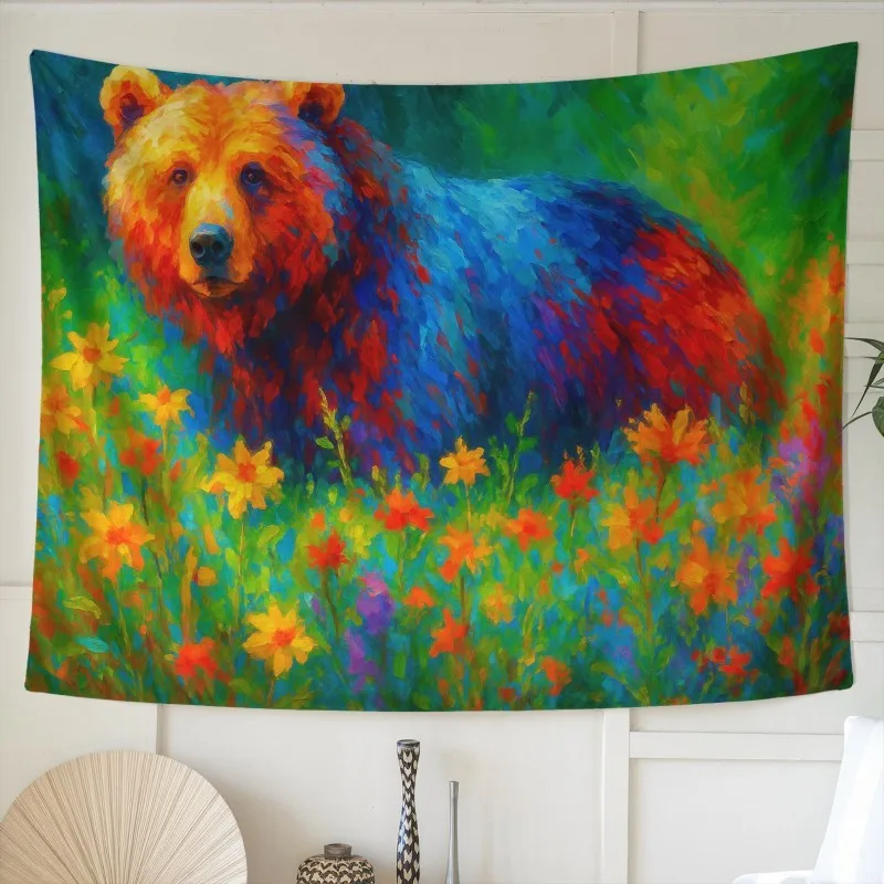 VIKAMA Psychedelic Style Elephant Bear Alien Tapestry Bohemian Aesthetic Wall Hanging Trippy Bedroom Living Room Home Decor