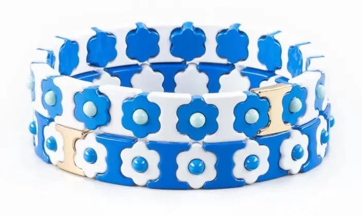 Fashionable Blue and White Porcelain Enamel Bracelet Tile Bracelet Bohemian Stackable Stretch Bracelets for Women Jewelry Gifts