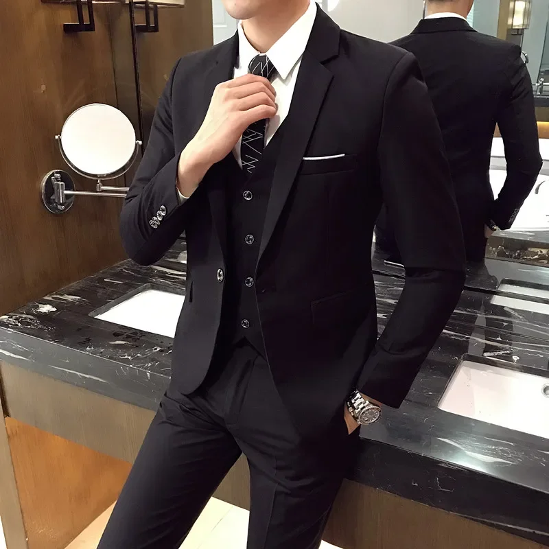 2023 New Men's Business Casual Blazers 3 Piece Suits Set Coat Vest Pants / Wedding Banquet Work Blazer Jacket Trousers S-5XL