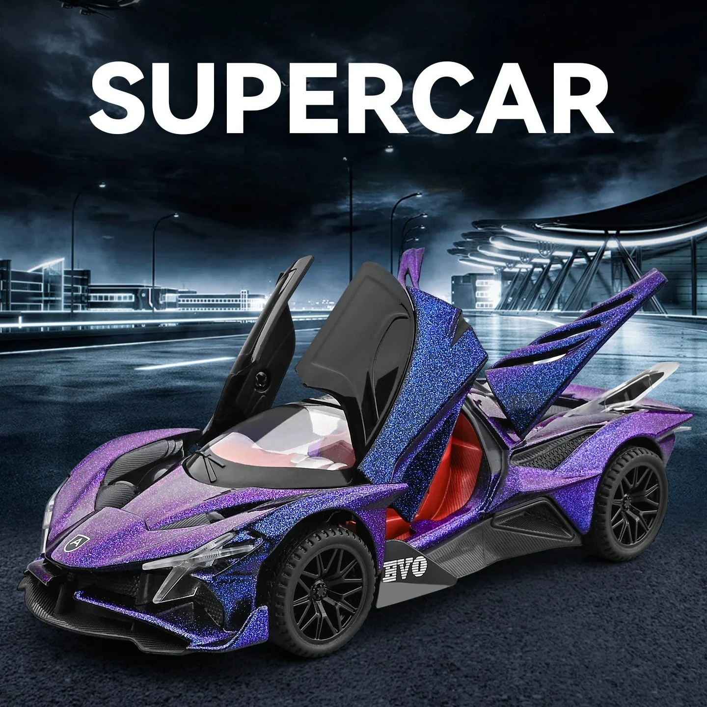 1:32 EVO Alloy Sports Car Model Metal Diecast Miniature Toy with Pull Back Sound Light Vehicles Birthday Gift