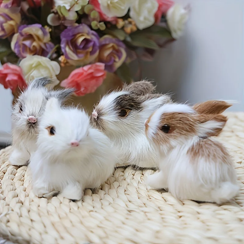 4pcs/1pc Easter Bunny Art Sculpture - Imitation Plush Desktop Ornament | Museum Collection Grade Adult Interior Decoration