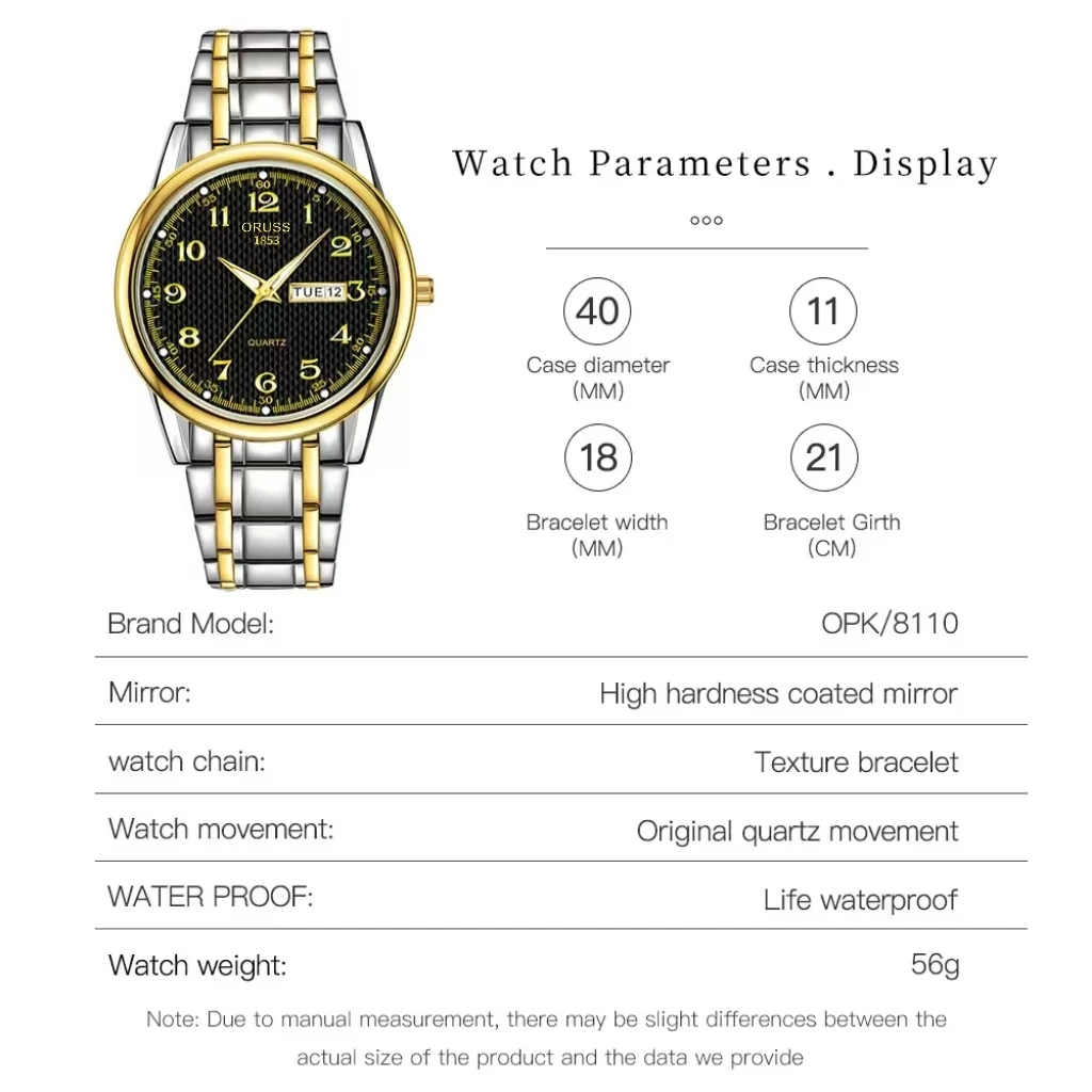 ORUSS Original High-end Luxury Men's Watch Luminous Watch for Man Watch Fashion Wristwatches Stainless Steel Waterproof Quartz